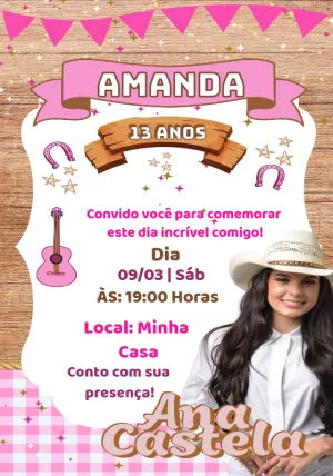 Convite Aniversário Boiadeira Ana Castela Editável Online