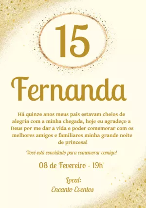 Convite 15 Anos Dourado com Brilho para Editar Online