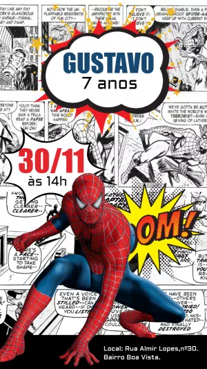 Convite de Aniversário Homem Aranha Quadrinhos para Editar Online