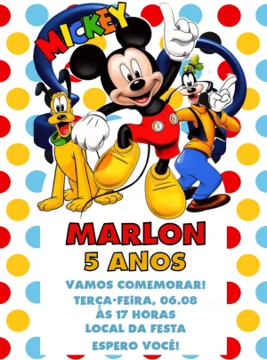 Convite Aniversário Turma do Mickey Mouse para Editar Online