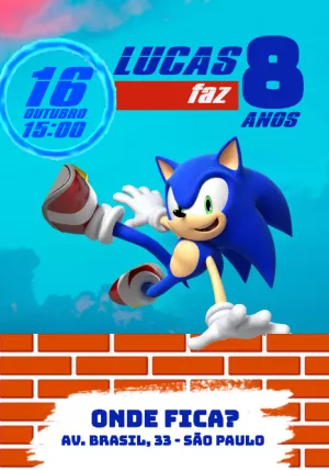 Convite de Aniversário Sonic Editável para Enviar Online