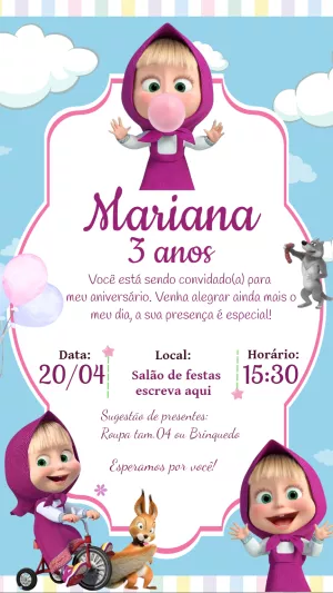 Convite Aniversário Masha e o Urso para Editar Online