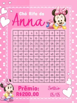 Chá Rifa Minnie Rosa Editável Online para Imprimir