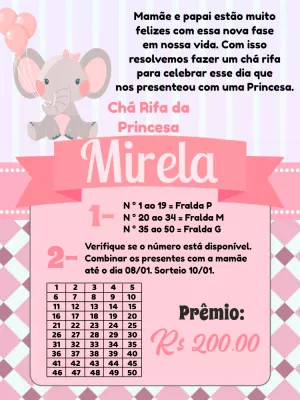 Convite Chá Rifa Elefantinha Rosa para Editar Online