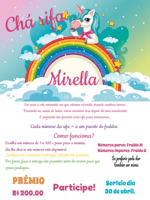 Convite Chá Rifa Unicórnio Arco-íris para Editar Online