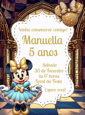 Convite Aniversário Minnie Realeza para Editar Online