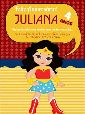 Convite Aniversário Mulher Maravilha Toy para Editar Online