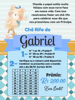 Convite Chá Rifa Ursinho Menino para Editar Online