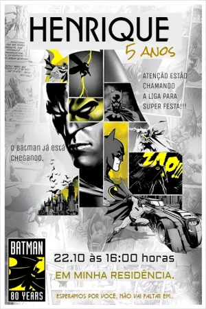 Convite Aniversário Batman Estilo Quadrinhos para Editar Online