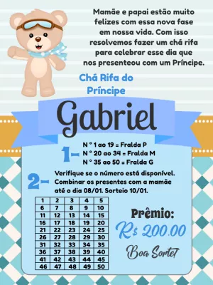 Convite Chá Rifa Ursinho Aviador Editável Online