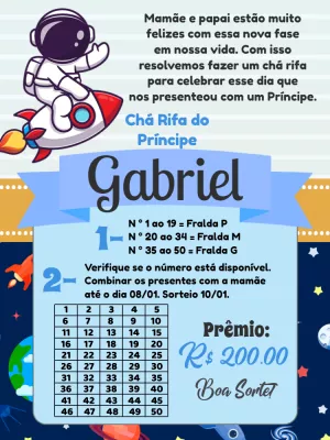 Chá Rifa Astronauta Editável Online para Menino