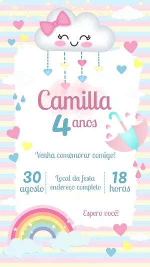 Convite de Aniversário Chuva de Amor para Editar Online