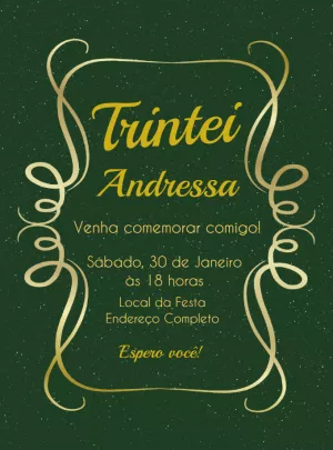 Convite de Aniversário 30 Anos Glitter Verde para Editar