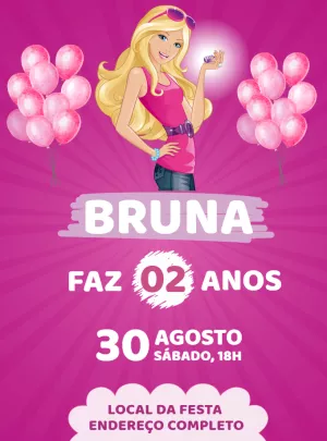 Convite de Aniversário Barbie Editável Online para Imprimir
