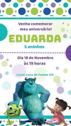 Convite de Aniversário Monstros S.A. para Editar Online