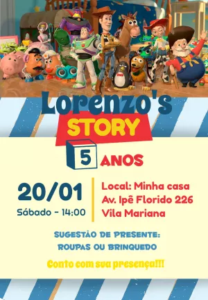 Convite de Aniversário Toy Story com Personagens para Editar Online