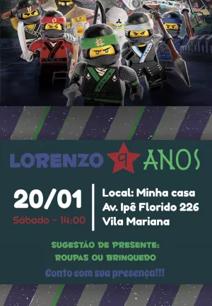 Convite de Aniversário Ninjago com Ninjas para Editar Online