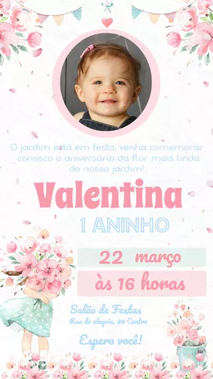 Convite Aniversário Jardim Encantado com Foto para Editar Online