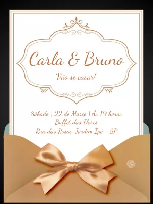 Convite de Casamento Clássico Dourado para Editar Online