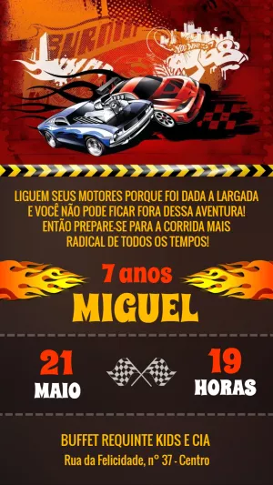 Convite de Aniversário Hot Wheels Radical para Editar Online