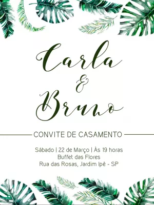 Convite de Casamento com Folhagens Verdes para Editar Online