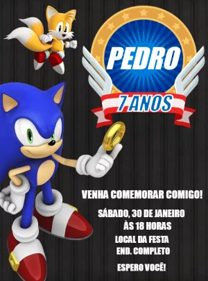 Convite de Aniversário Sonic e Tails para Editar Online