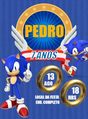 Convite de Aniversário Sonic Editável Online para Imprimir