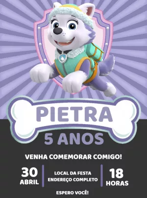 Convite Aniversário Patrulha Canina Everest para Editar Online