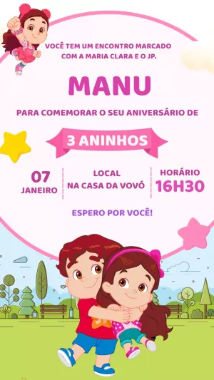 Convite Aniversário Maria Clara e JP para Editar Online