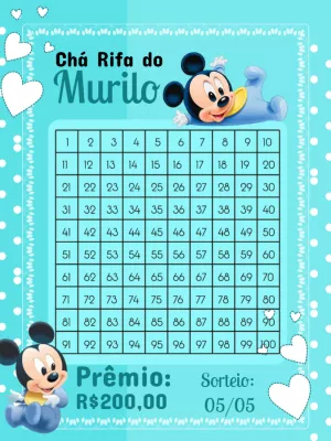 Chá Rifa Mickey Baby Editável Online para Chá de Bebê