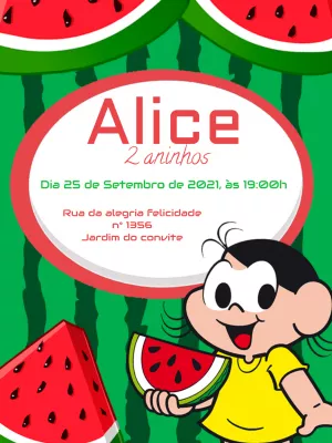 Convite Aniversário Magali Melancia para Editar Online