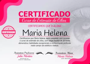 Certificado de Extensão de Cílios Profissional para Editar