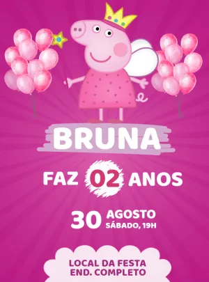 Convite Aniversário Peppa Pig Fada para Editar Online