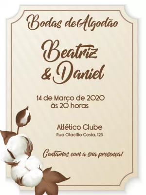 Convite Bodas de Algodão Rústico para Editar Online