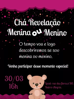 Convite Chá Revelação Ursinho Fofo para Editar Online