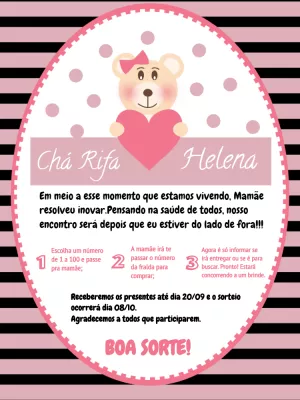 Convite Chá Rifa Ursinha Rosa para Editar Online