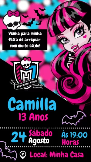 Convite de Aniversário Monster High para Editar Online