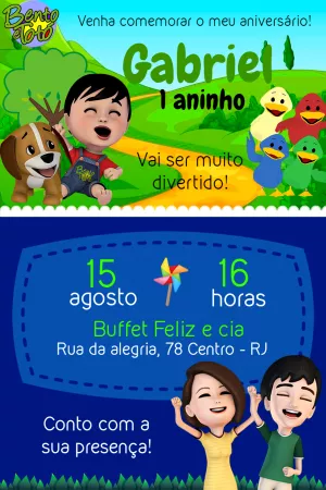 Convite Aniversário Bento e Totó para Editar Online