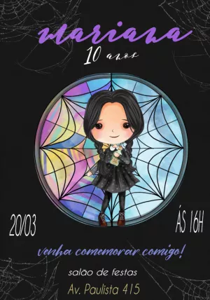 Convite de Aniversário Wandinha Addams para Editar Online