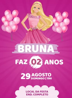 Convite de Aniversário Barbie para Editar Online