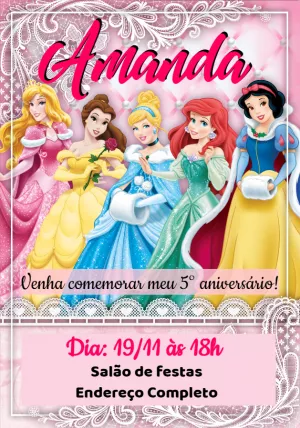 Invitación de cumpleaños Princesas – Estático – Montando a Sua Festa Oficial