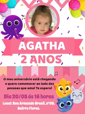 Convite Aniversário Bolofofos com Foto para Editar Online