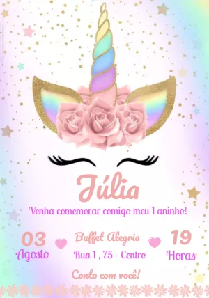 Convite de Aniversário Unicórnio Mágico para Editar Online