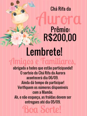 Lembrete Chá Rifa Girafinha para Editar Online