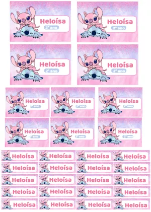Etiquetas Escolares Stitch e Angel para Editar e Imprimir