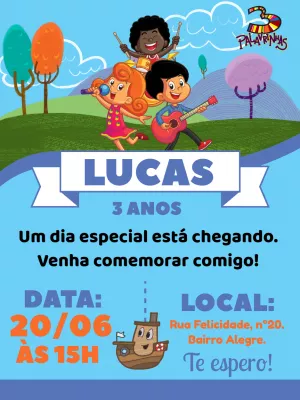 Convite de Aniversário 3 Palavrinhas para Editar Online