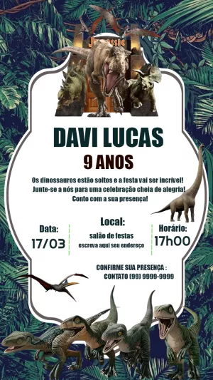 Convite Aniversário Dinossauro Estilo Jurassic para Editar