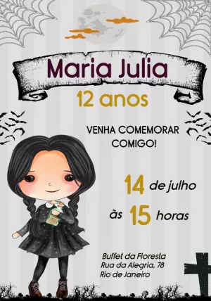 Convite de Aniversário Wandinha para Editar Online