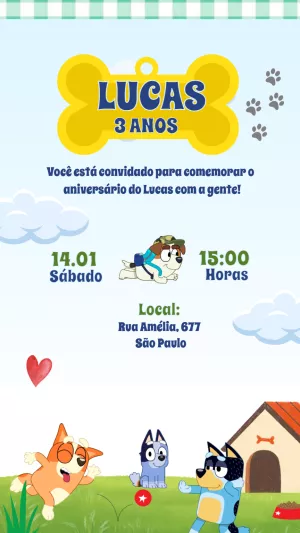 Invito di compleanno Bluey – Statico – Gisele