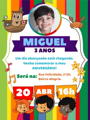 Convite Aniversário 3 Palavrinhas com Foto para Editar